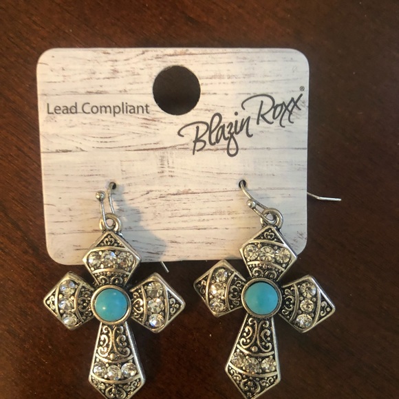 Turquoise Cross Earrings - NEW - Picture 3 of 3